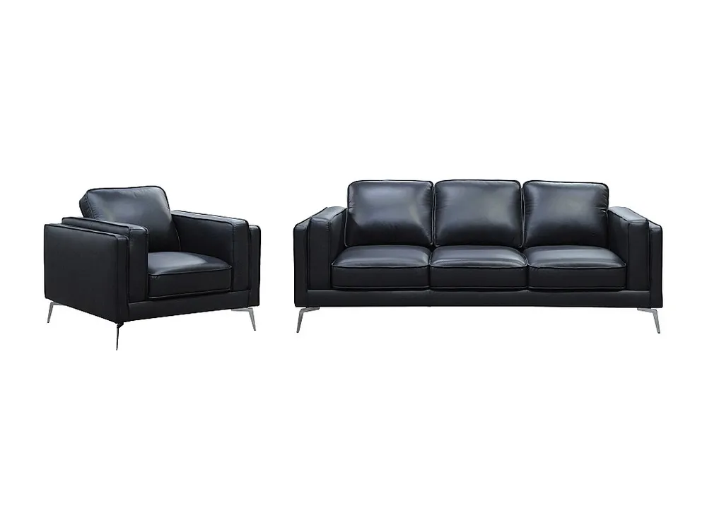 Kit de Quarto Completo Sofá de 3 lugares e poltrona em pele de búfalo preto LECCO