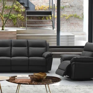 Sofá de 3+1 lugares relax em pele de búfalo Preto - PAKITA compatible Cama Box Standard