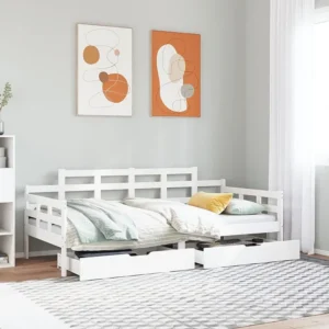 Sofá-cama com gavetas 90x190 cm madeira de pinho maciç branco para Mudanç de Casa