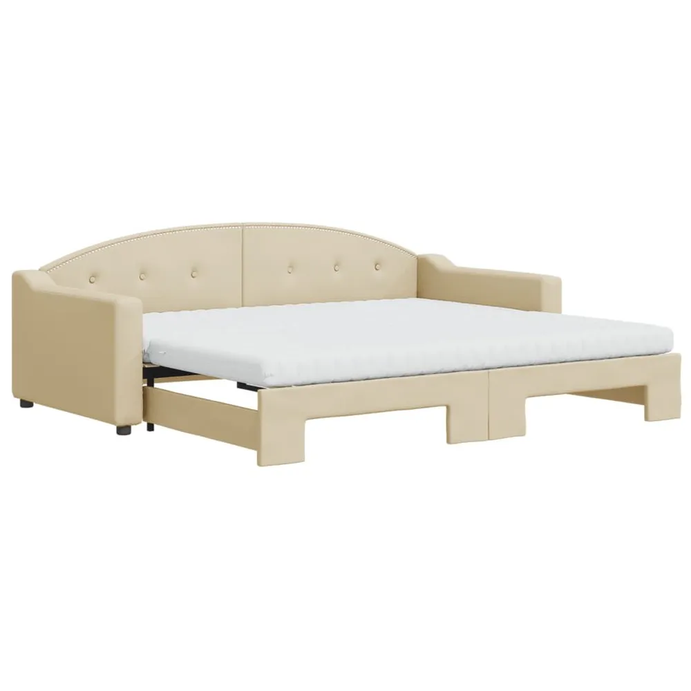 Sofá-cama com gavetão e colchões 90x200 cm tecido cor creme em Tons Pastel