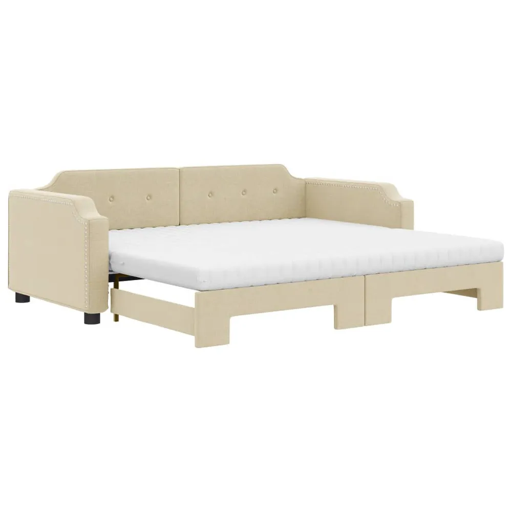 Sofá-cama com gavetão e colchões 90x200 cm tecido cor creme - 600 Fios