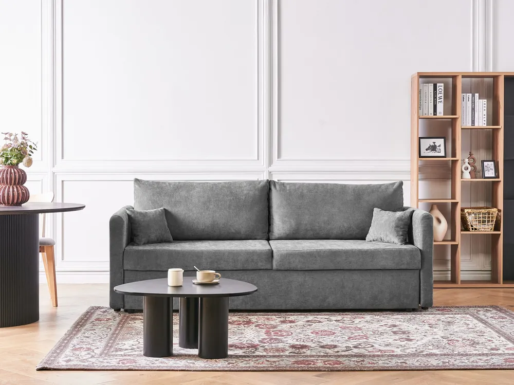 Sofá-cama 3 lugares com arrumação em tecido cinzento BLEIK para Decoração Completa
