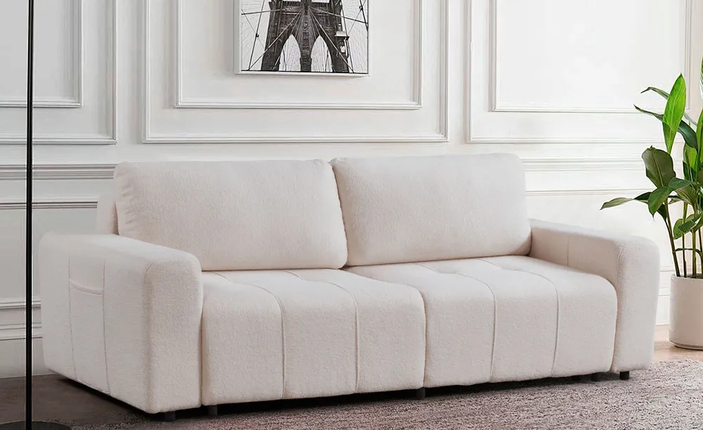 Sofá-cama de 3 lugares Nublado Tissu bouclette Crème - 600 Fios