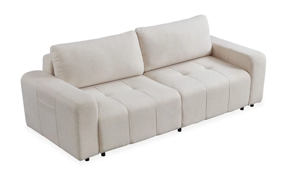 Sofá-cama de 3 lugares Nublado Tissu bouclette Crème - 600 Fios