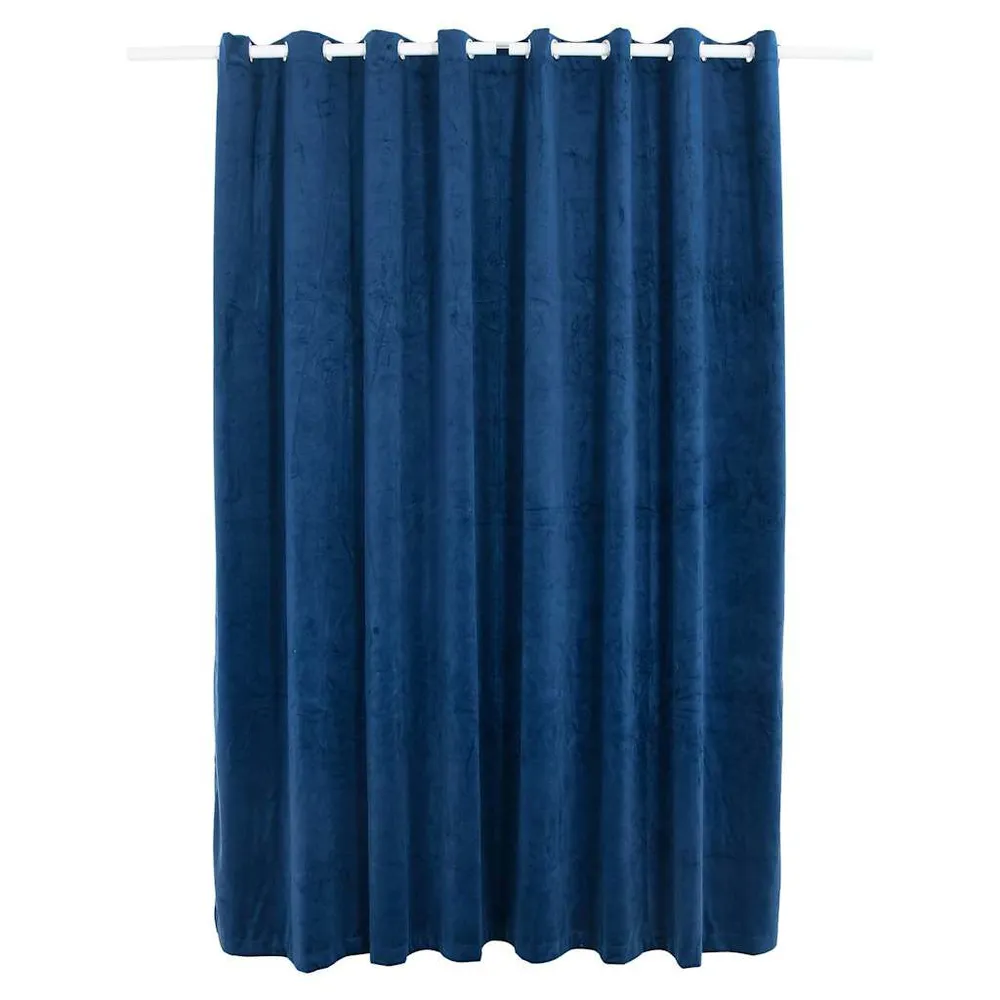 Cortina blackout com argolas metálico 290x245 cm veludo azul-escuro