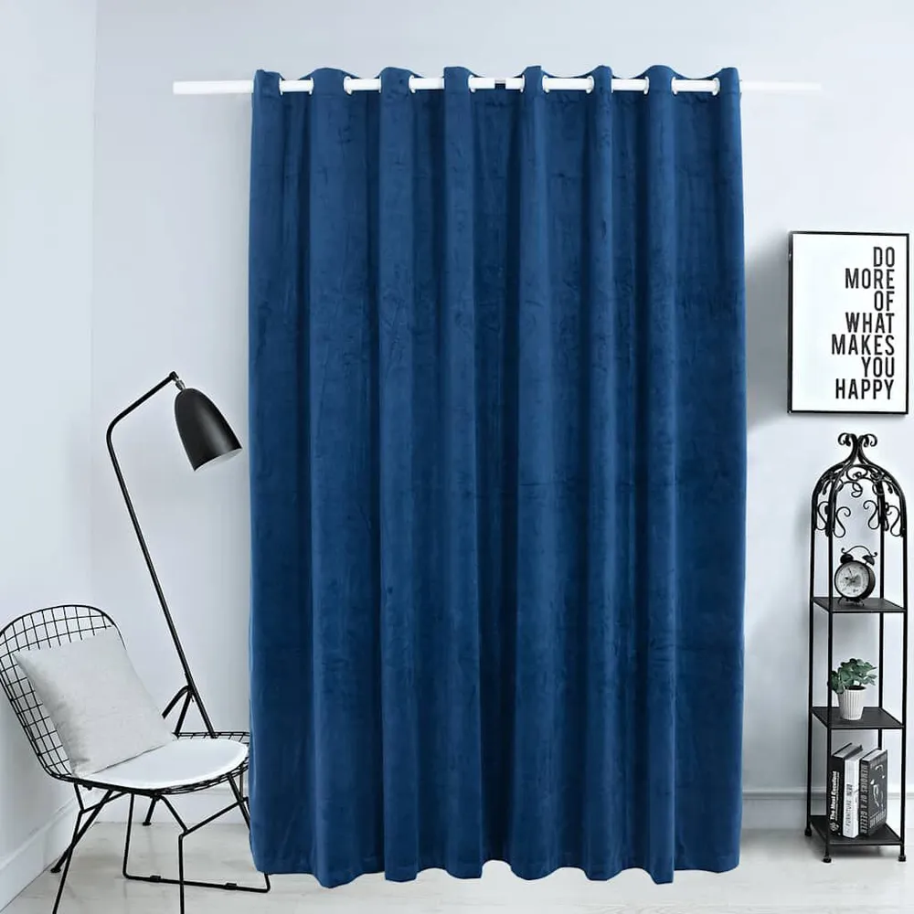 Cortina blackout com argolas metálico 290x245 cm veludo azul-escuro