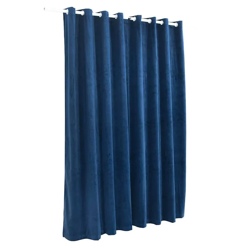 Cortina blackout com argolas metálico 290x245 cm veludo azul-escuro