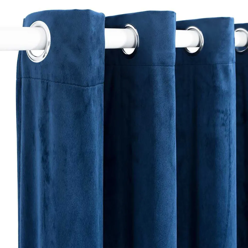 Cortina blackout com argolas metálico 290x245 cm veludo azul-escuro