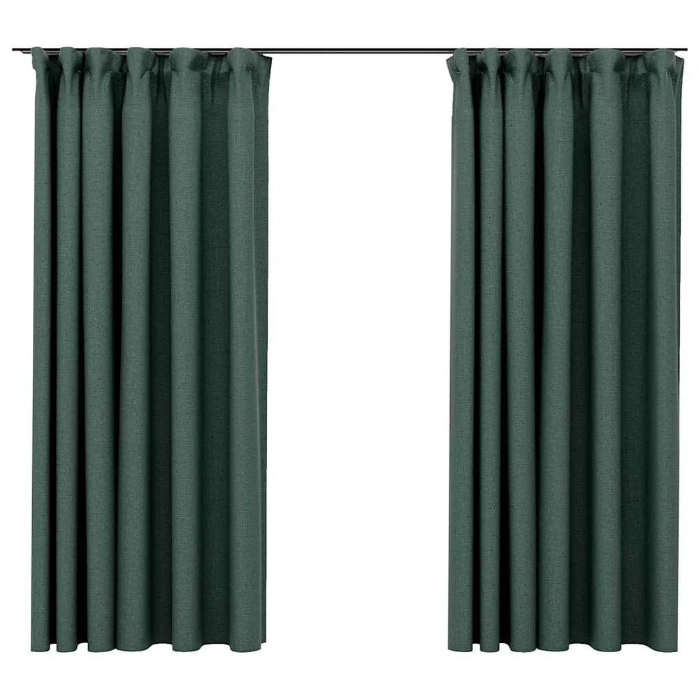 Cortinas opacas aspeto linho com ganchos 2 pcs 140x175 cm verde