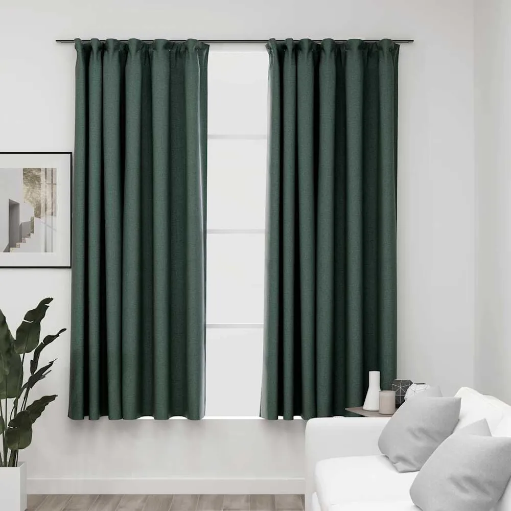 Cortinas opacas aspeto linho com ganchos 2 pcs 140x175 cm verde