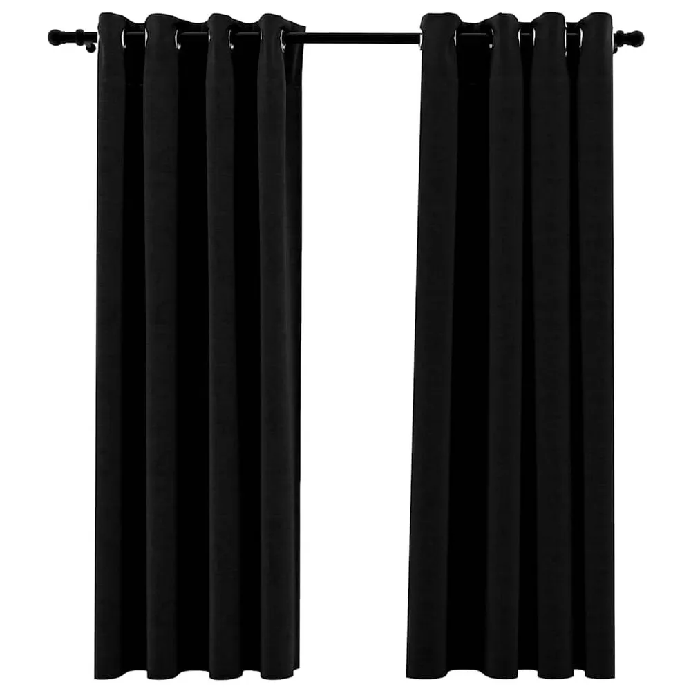 Cortinas opacas aspeto linho com ilhós 2 pcs 140x175 cm preto