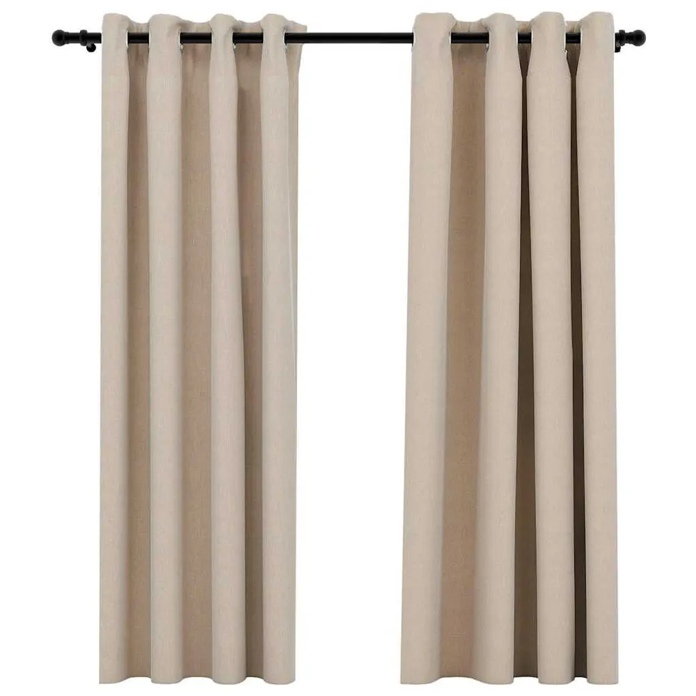 Cortinas opacas aspeto linho com ilhós 2 pcs 140x175 cm bege