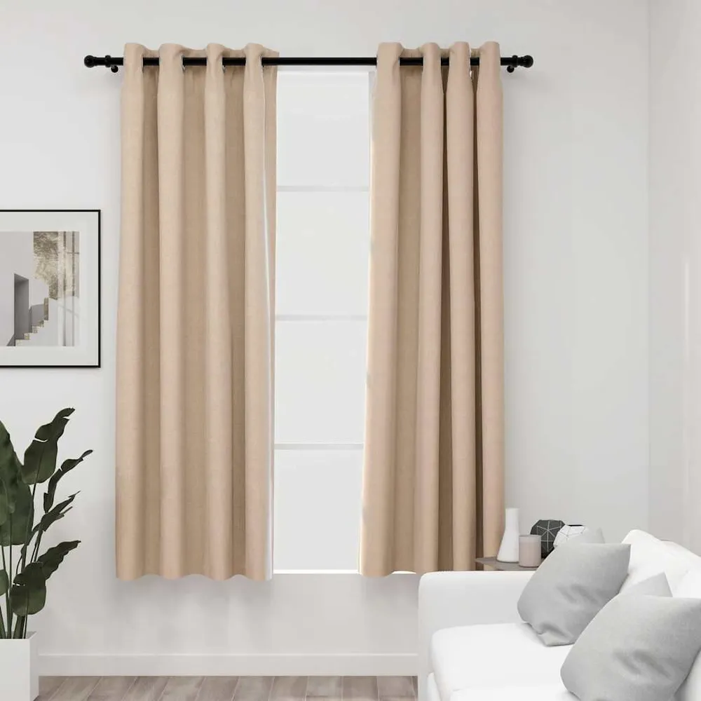 Cortinas opacas aspeto linho com ilhós 2 pcs 140x175 cm bege