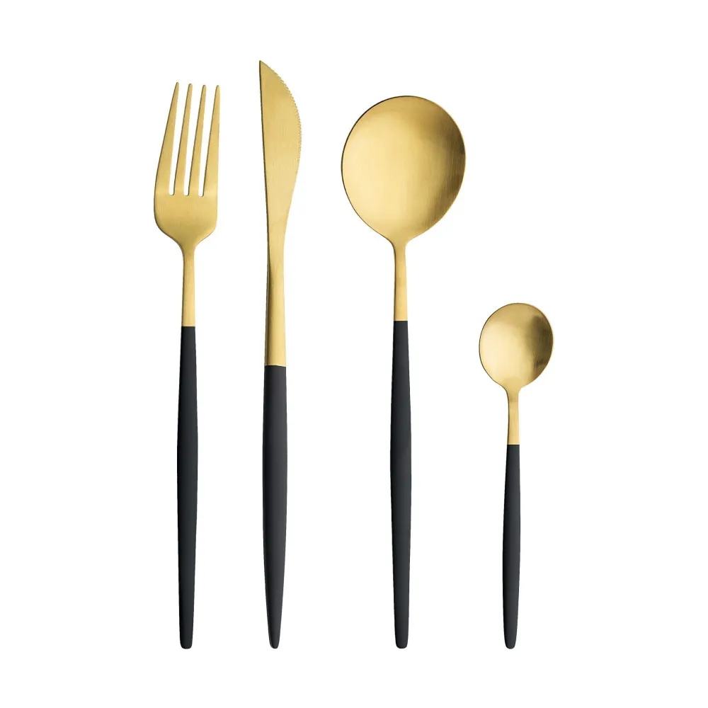 Faqueiro Dourado com Cabo Preto 6 Pessoas (Modelo Gourmet)