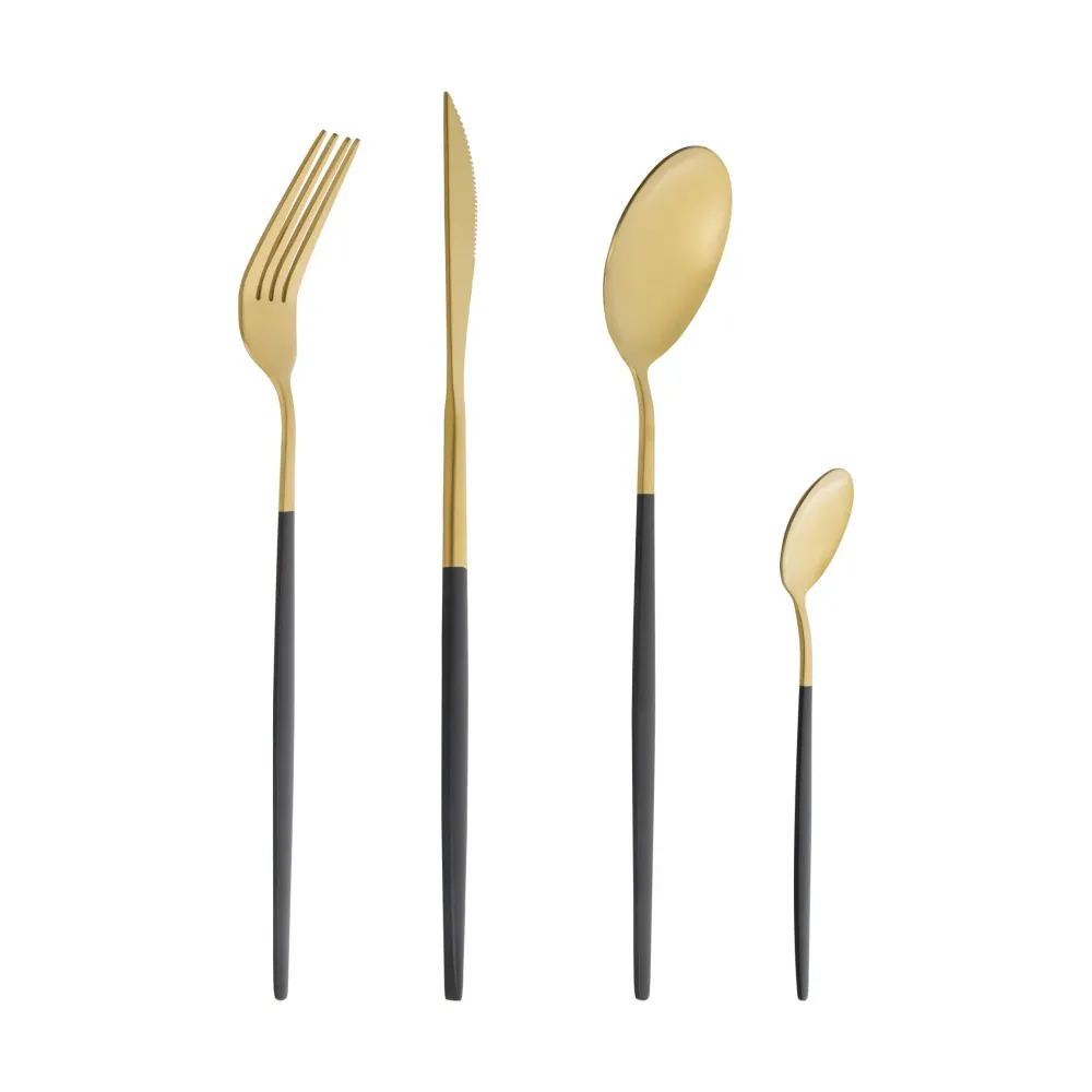 Faqueiro Dourado com Cabo Preto 6 Pessoas (Modelo Gourmet)