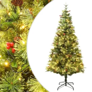 Árvore de Natal com luzes LED e pinhas 120 cm PVC e PE verde Clicnbuy