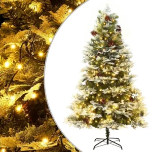 Árvore de Natal com luzes LED e pinhas 195 cm PVC e PE verde Clicnbuy