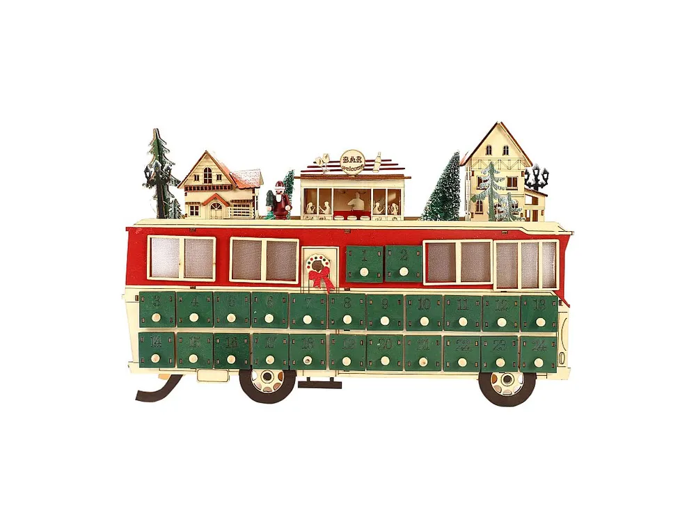 Calendário do Advento em Forma de Trem de Madeira com 24 Gavetas e Luzes Ideia de Presente Mobili Rebecca