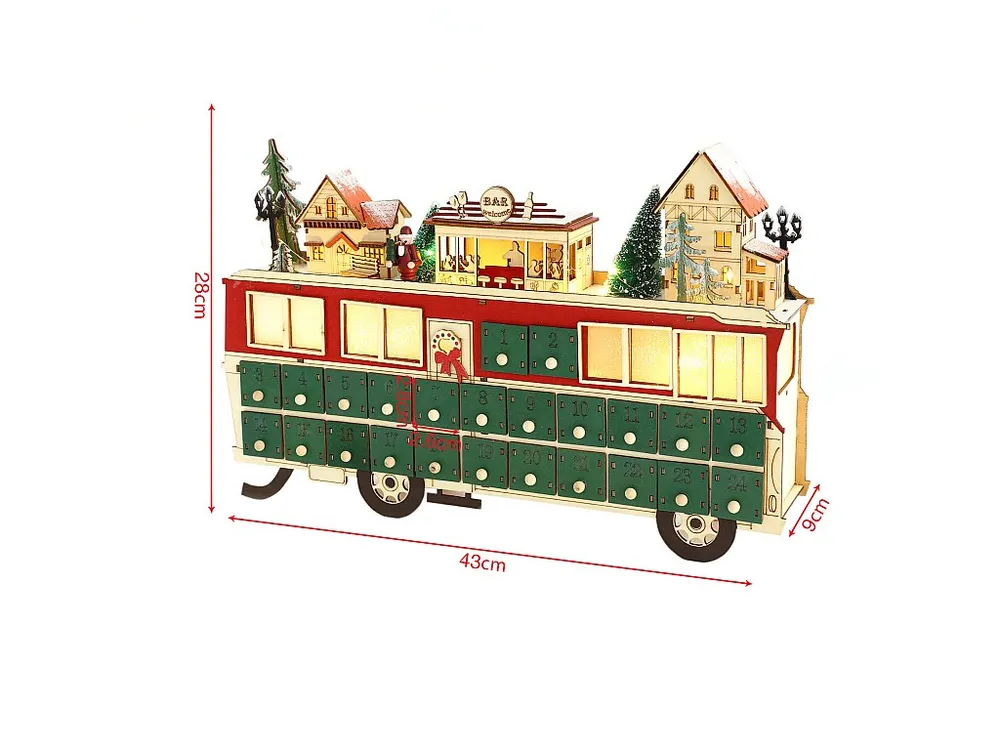 Calendário do Advento em Forma de Trem de Madeira com 24 Gavetas e Luzes Ideia de Presente Mobili Rebecca