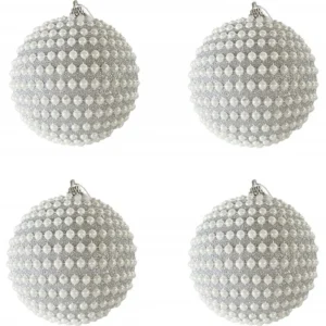 Conjunto de 4 Grandes Bolas de Natal para Árvore em Plástico Cor Prateada Estilo Clássico Mobili Rebecca
