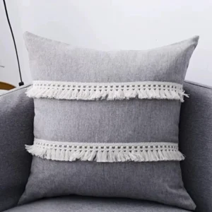 Almofada Com Franjas De Algodão Cinzento 45*45cm