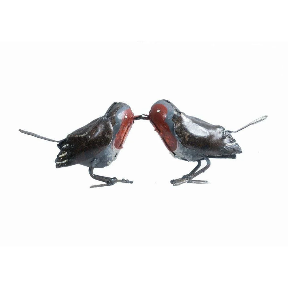 Pisco-de-peito-ruivo – Casal - Pássaro decorativo em metal reciclado Arrosoir & Persil