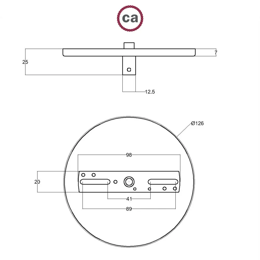 Base de teto de embutir ao nível da parede com 1 furo central - Branco mate