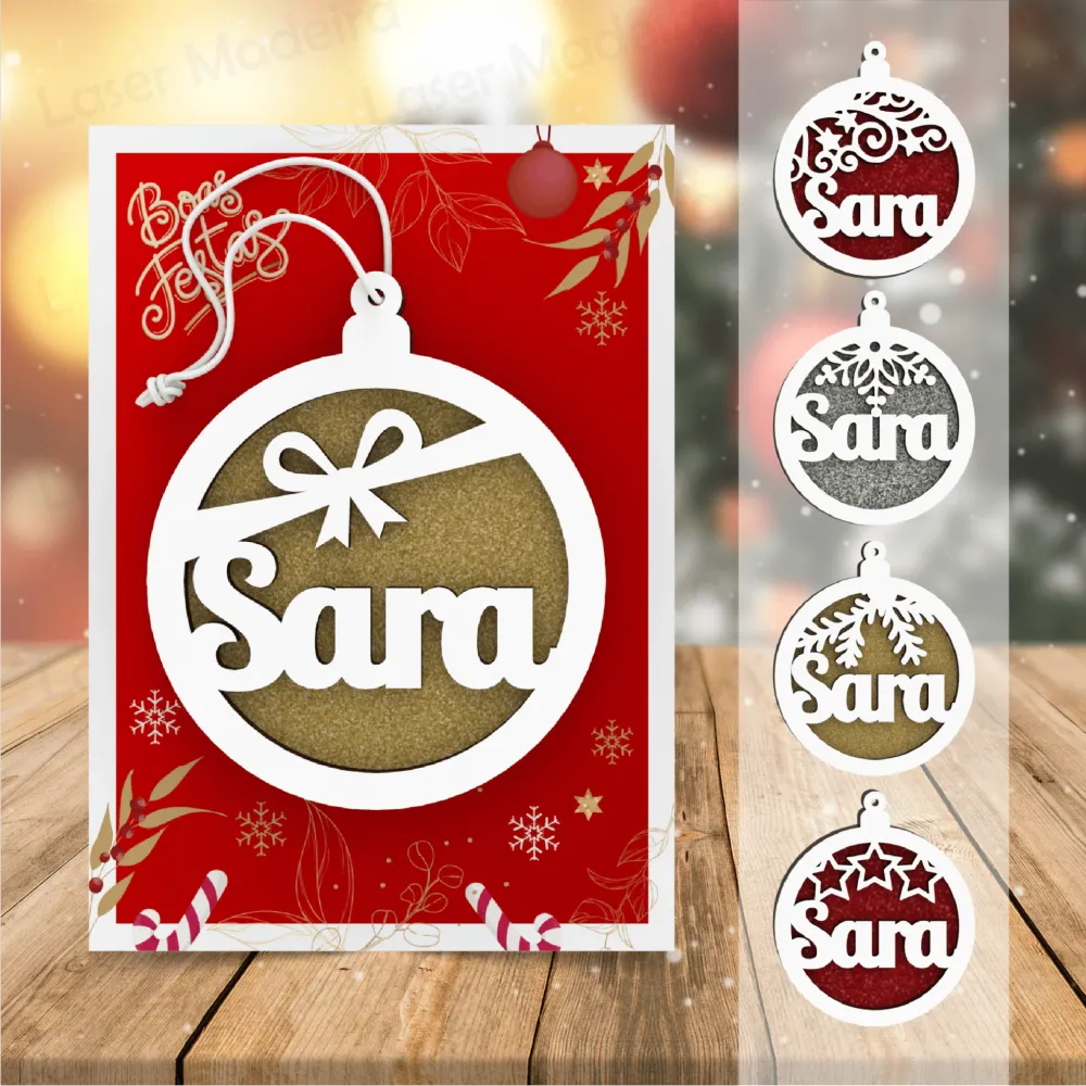 Bola de Natal Personalizada com Nome Recortado (com fundo)