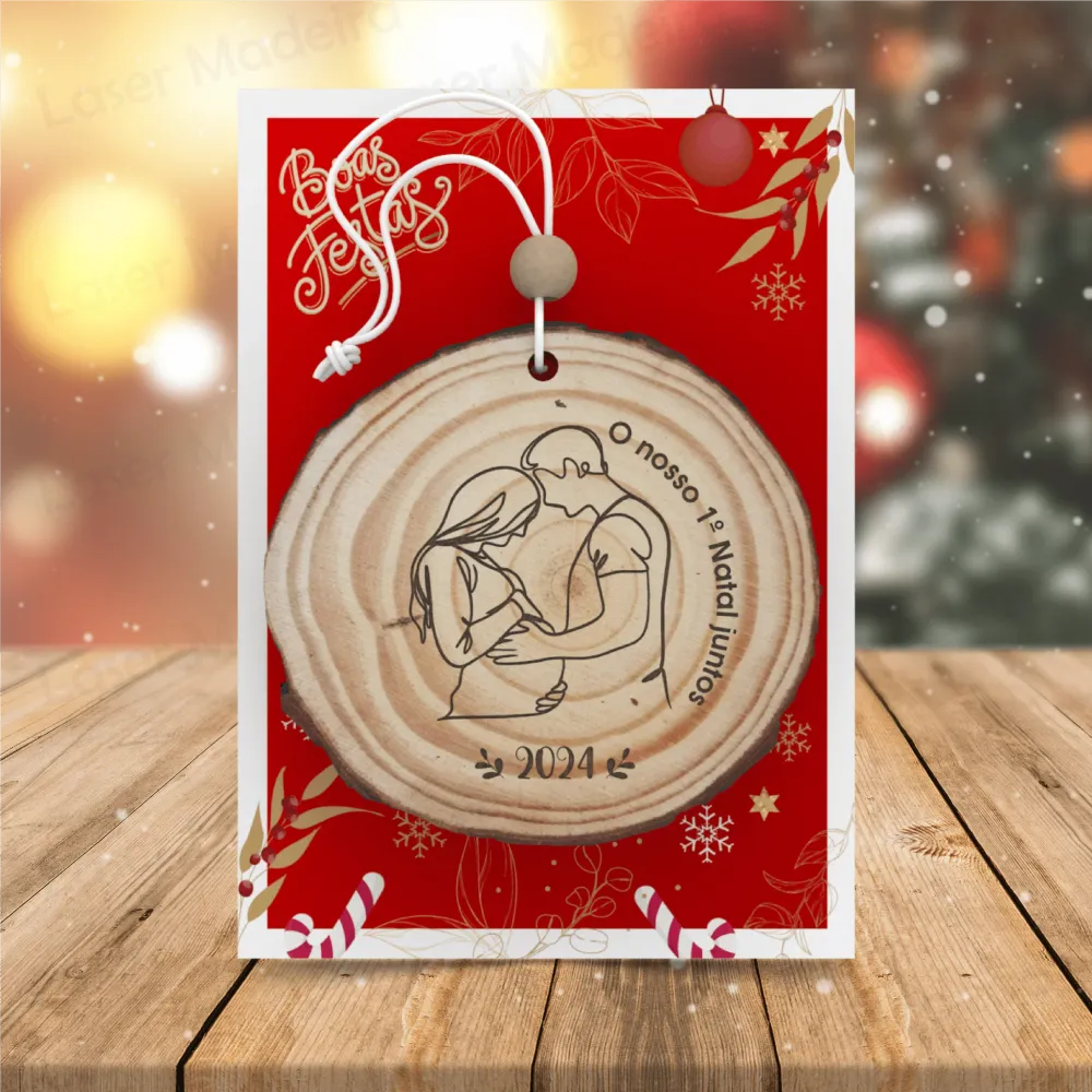 Bola de Natal Personalizada Tronco de Árvore - Casal