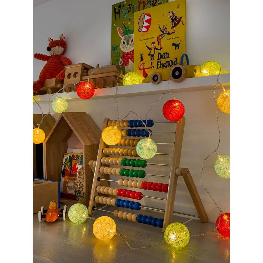 Cadeia de luzes decorativas LED bolas de algodão coloridas grandes 16 díodos brancos quentes
