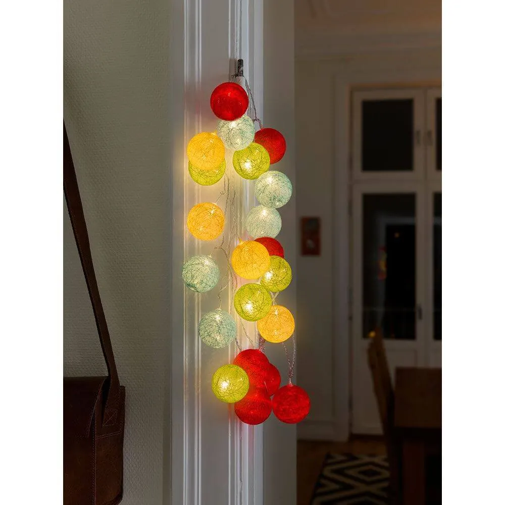 Cadeia de luzes decorativas LED bolas de algodão coloridas grandes 16 díodos brancos quentes