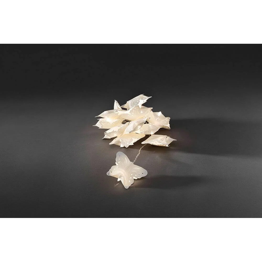 Cadeia de luzes decorativas LED borboletas de papel branco 12 díodos brancos quentes