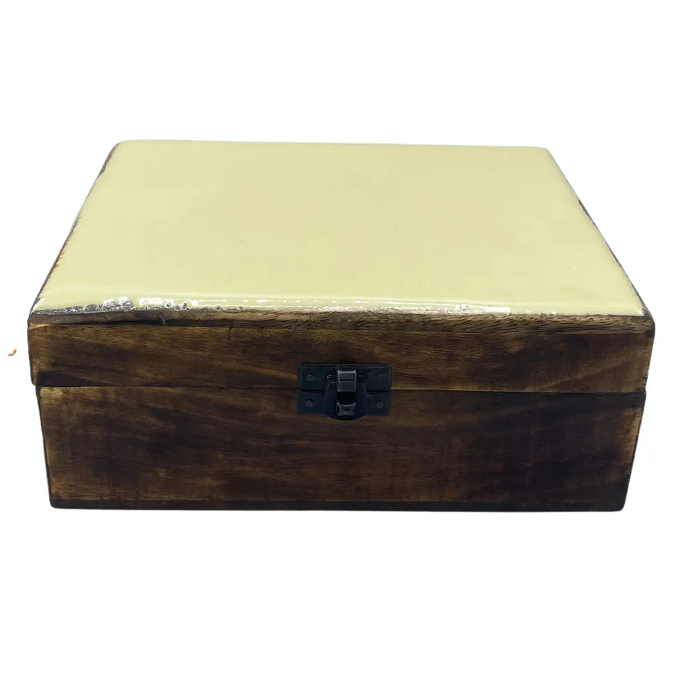 Caixa de Armazenamento em Madeira de Manga Esmaltada Cerâmica – Concreto 20x15x7,5cm
