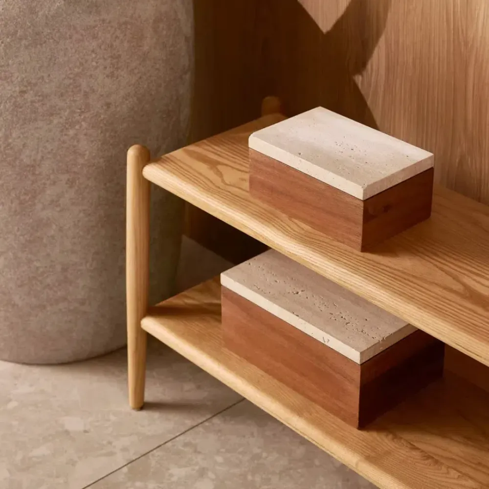 Caixa em Madeira com Tampa de Mármore 12x26x17cm Mart