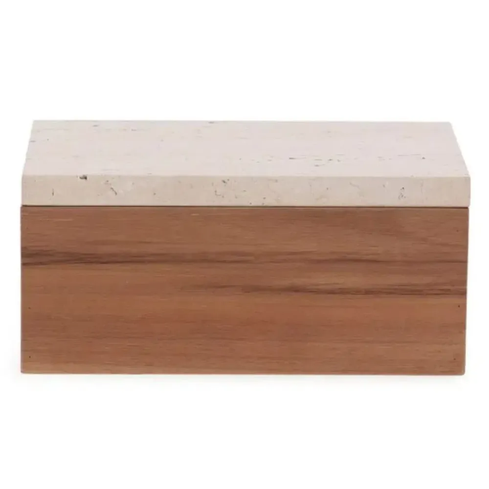 Caixa em Madeira com Tampa de Mármore 12x26x17cm Mart