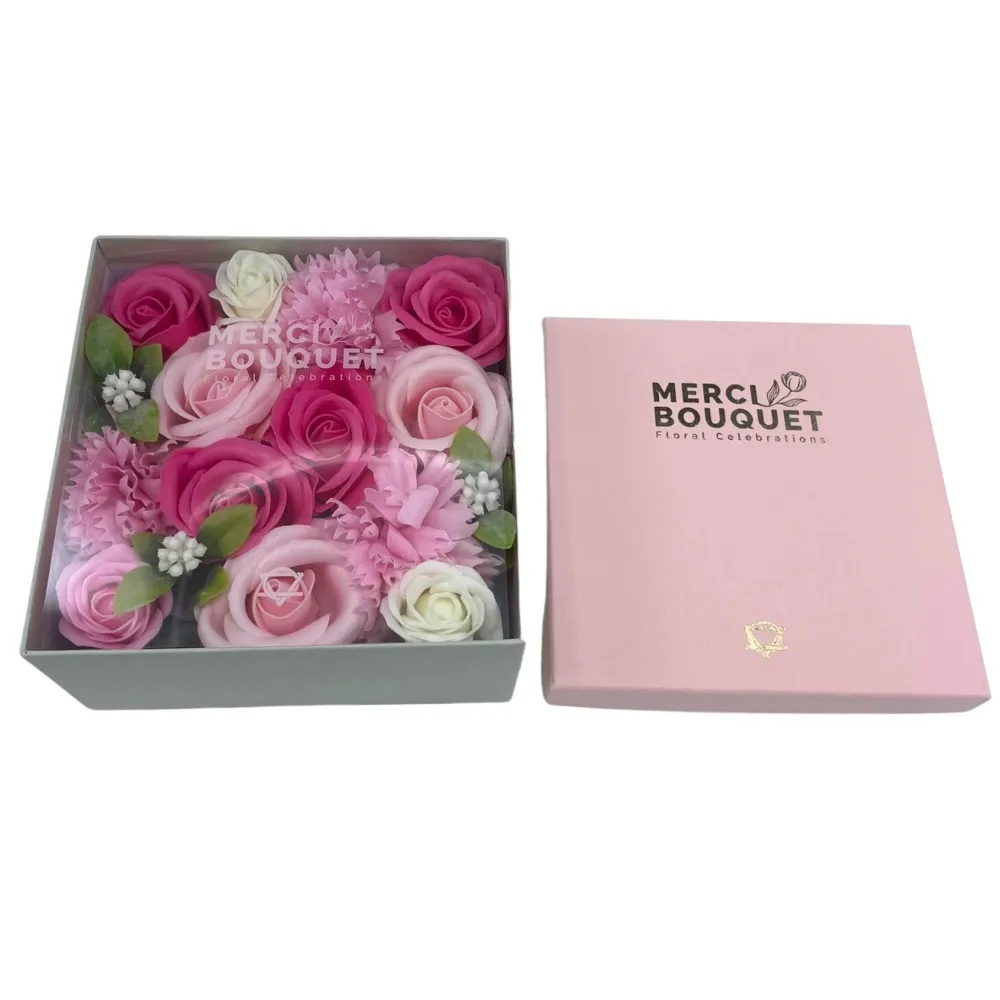 Caixa Quadrada de Flores de Sabão, Cor-de-rosa