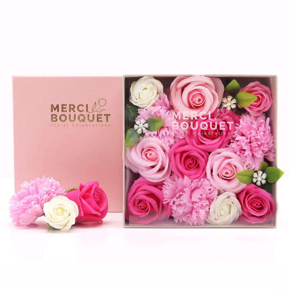 Caixa Quadrada de Flores de Sabão, Cor-de-rosa