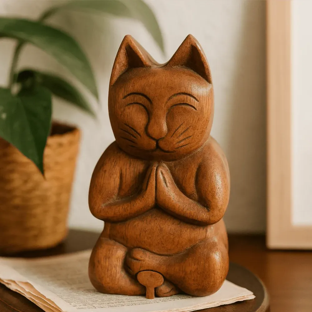 Caixa de Quebra-Cabeças de Madeira Sheesham, Gato Yoga
