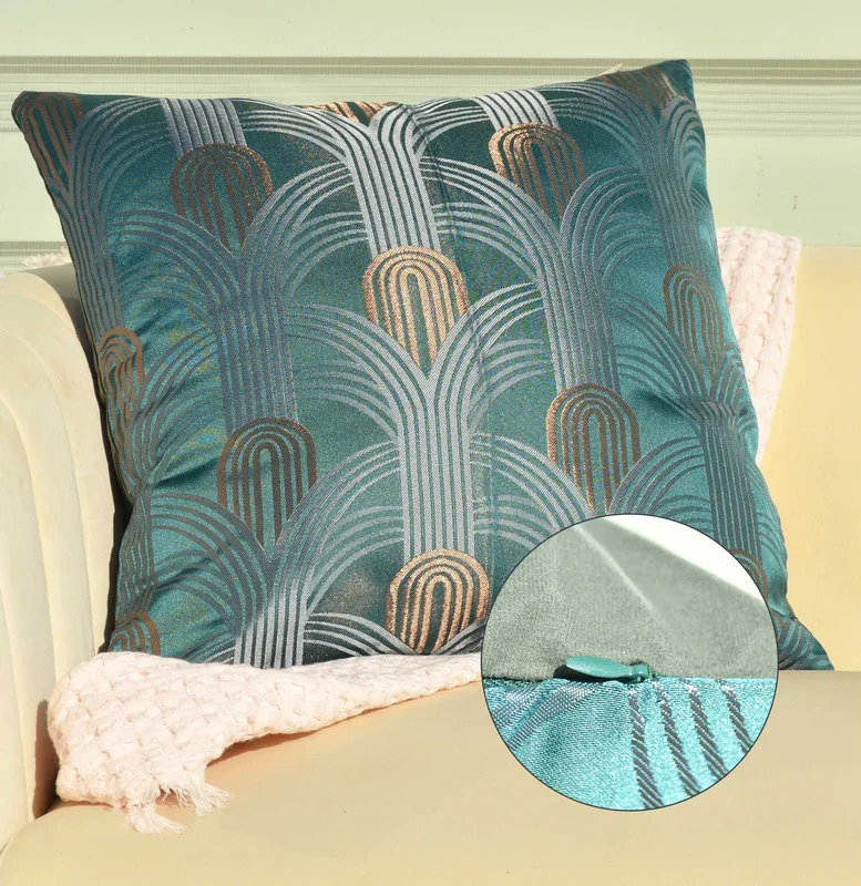 Capa de almofada em tecido jacquard de leque verde escuro 45x45cm