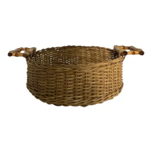 Cesta Redonda Em Junco e Bambu