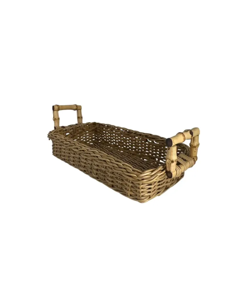 Cesta Retangular Fibra e Bambu