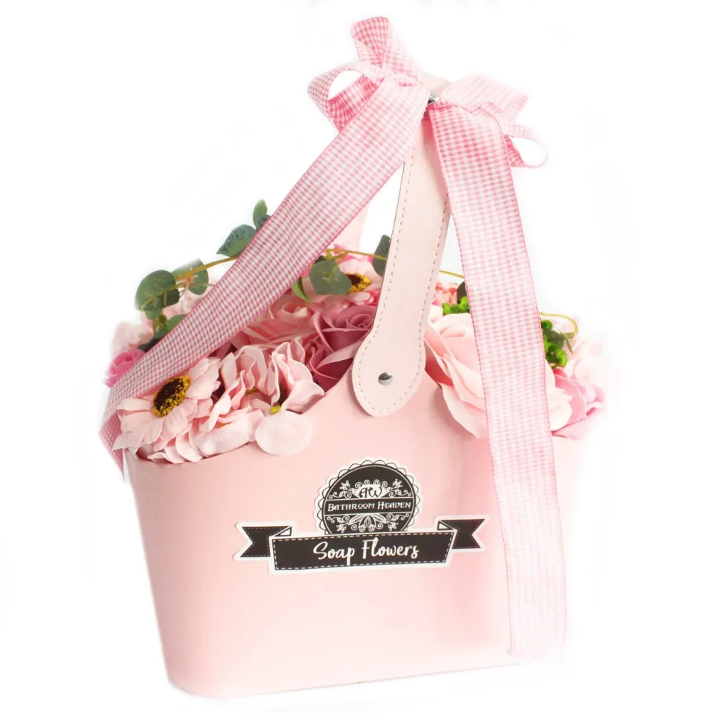 Cesto de Bouquet de Flores de Sabão Rosa