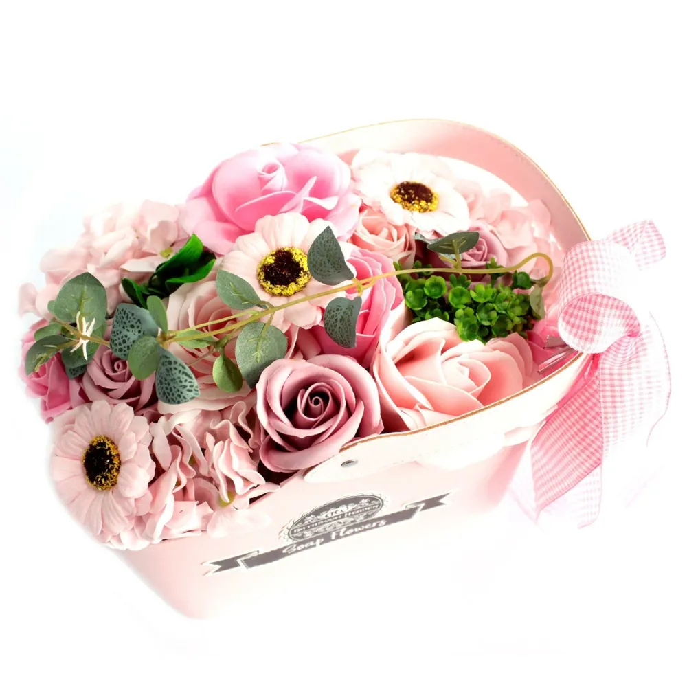 Cesto de Bouquet de Flores de Sabão Rosa