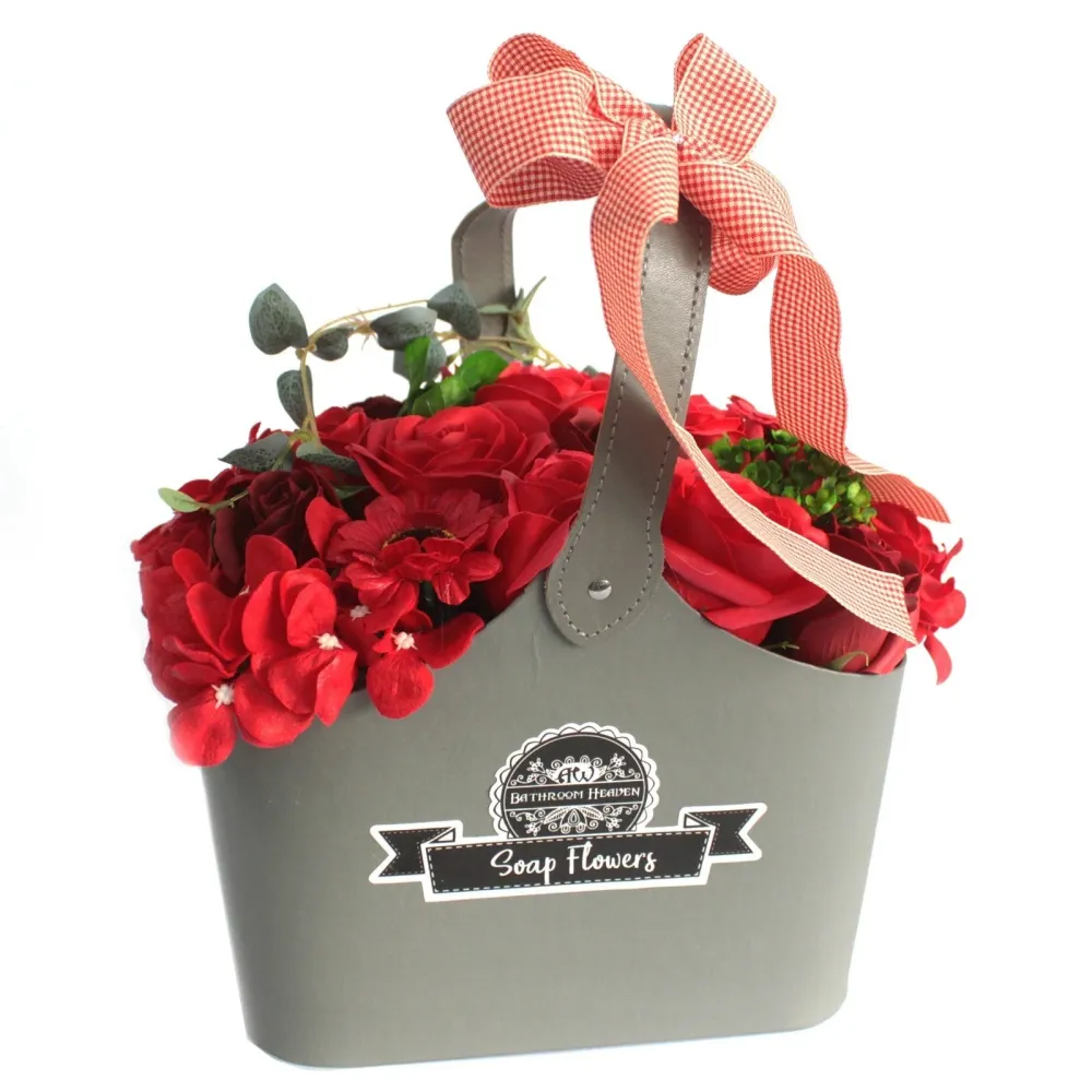 Cesto de Bouquet de Flores de Sabão Vermelhas