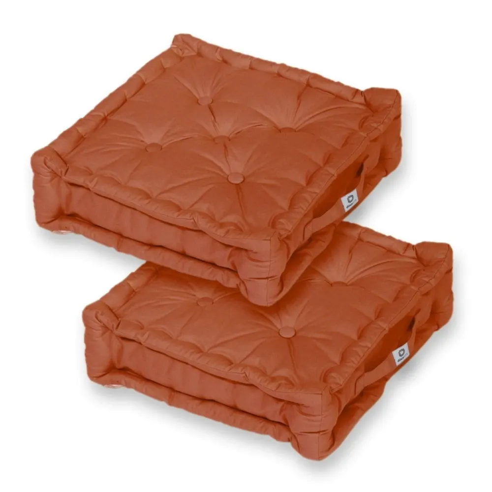 Conjunto de 2 Almofadas de Chão XL 50x50 Terracota - Espesso 15cm & Pega
