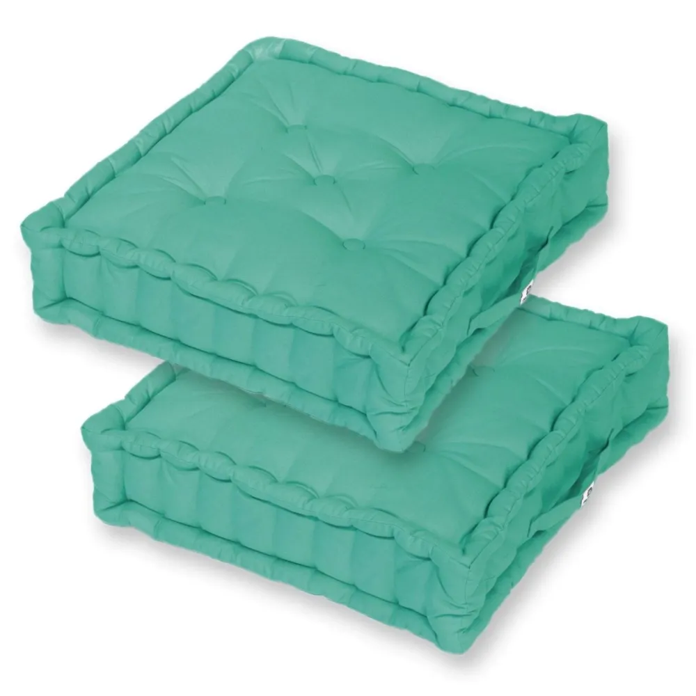Conjunto de 2 Almofadas de Chão Gigantes 60x60 Azul Caraíbas - Espesso 15cm & Pega