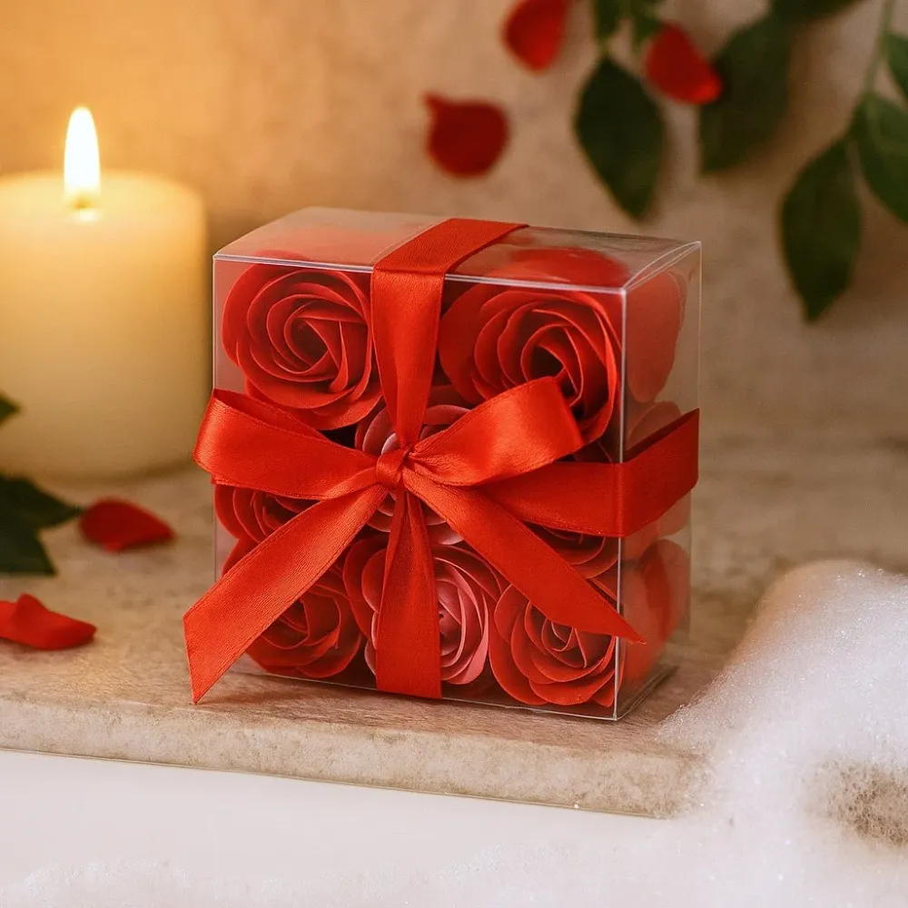 Conjunto de 9 Flores de Sabão, Rosas Vermelhas