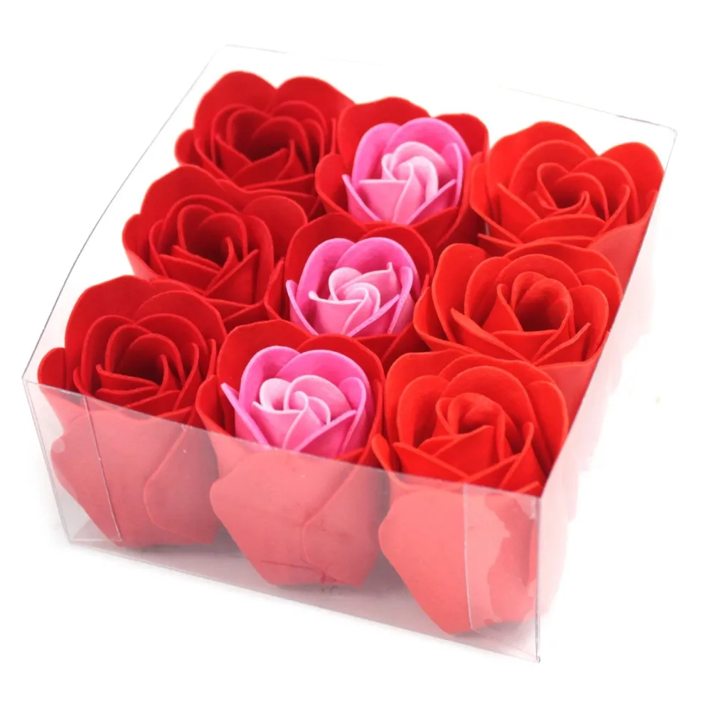 Conjunto de 9 Flores de Sabão, Rosas Vermelhas