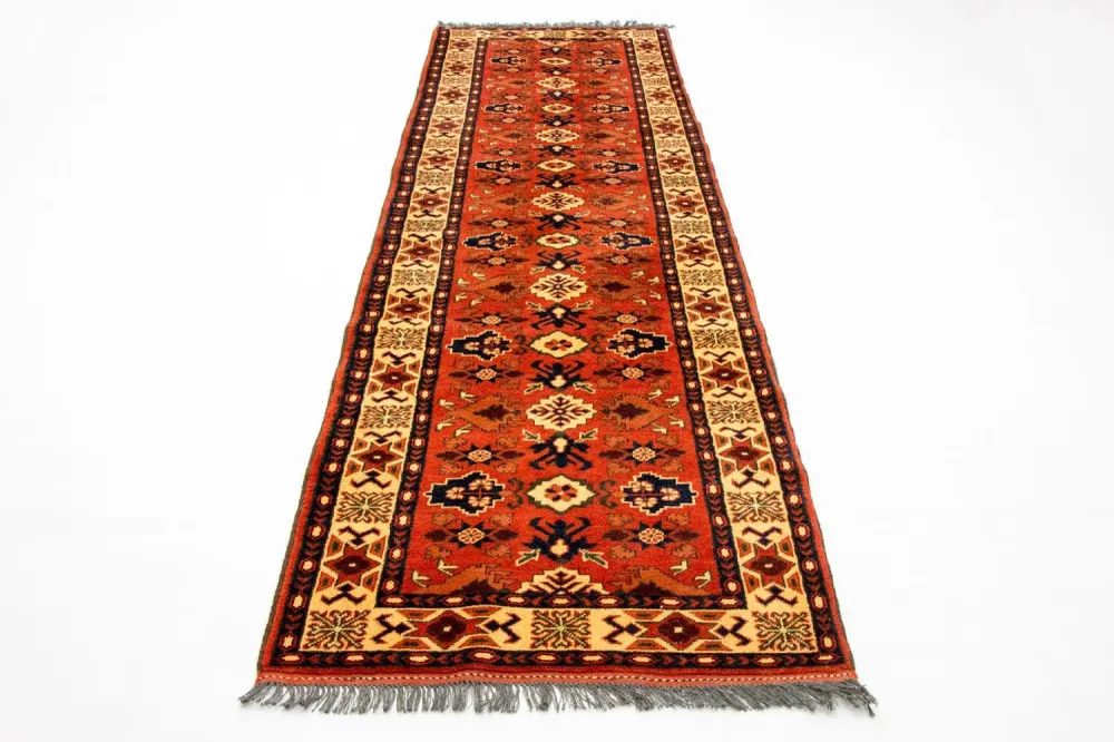 Corredor Tapete afegão - Hatshlu - 305 x 84 cm - laranja