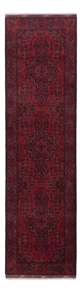 Corredor Tapete afegão - Kunduz - 298 x 81 cm - vermelho escuro